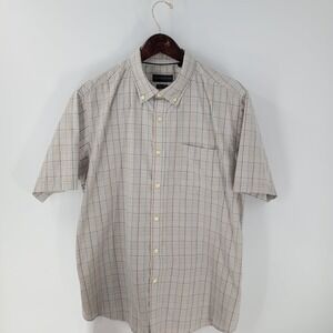 Covington‎ Short Sleeve Plaid Classic Button-Down Shirt Beige Gray Size L